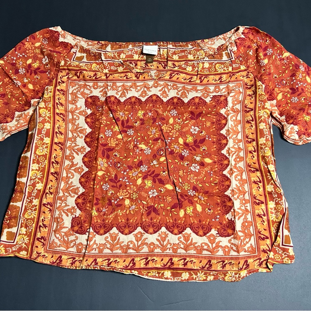 Sonoma Boho Floral Peasant Top Orange Sm Petite Lightweight